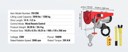 SucceBuy 880/1760/2640lbs Wired Electric Hoist with 40ft Lifting Height & Pure Copper Motor Electric Steel Wire Winch for Garage.