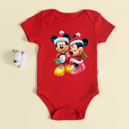 Weihnachten Neugeborene Baby Roten Strampler 100% Baumwolle Baby Mickey Print Infant Outfit Baby Mädchen Jungen Body Disney Kleidung Weihnachten Geschenk