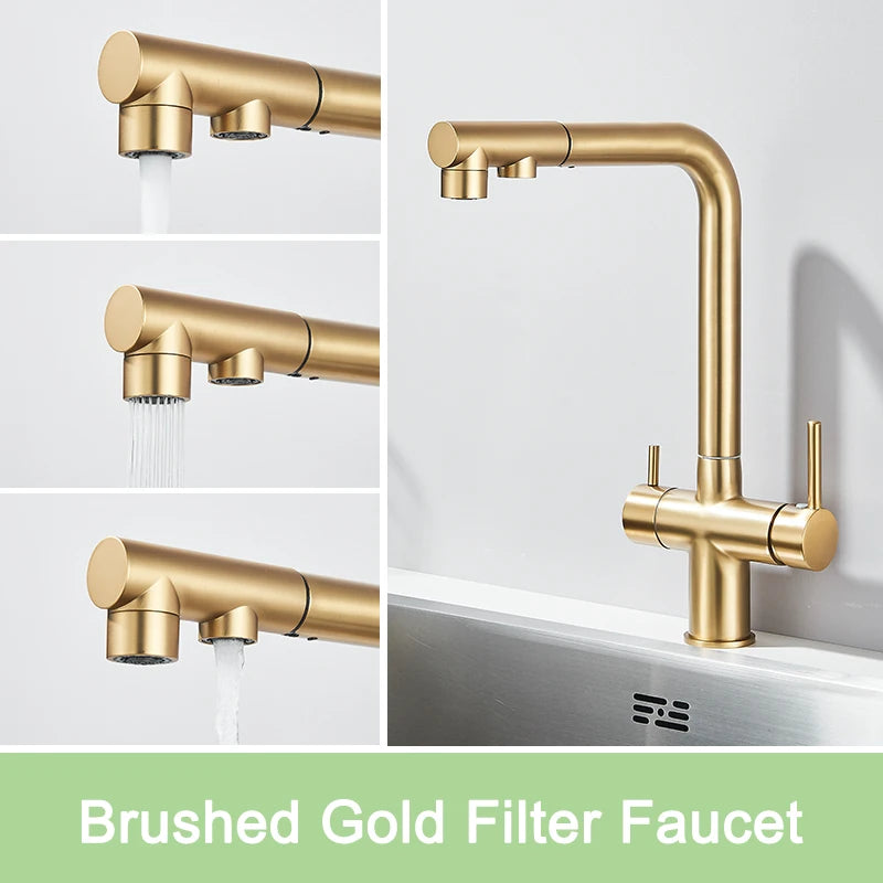 Rozin Water Purifier Kitchen Faucet Black Pull Out Flexible Filter Kitchen Faucets Crane Brass 2 in 1 Hot Cold Water Mixer Tap