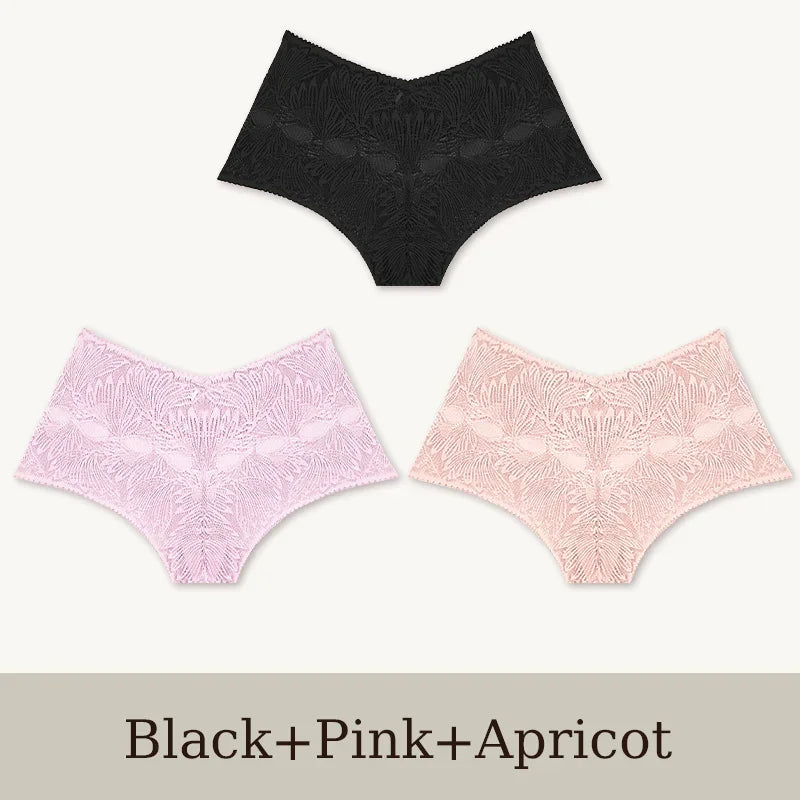 3Pcs Women's Seamless Lace Briefs Women Plus SizePanties Solid Color Breathable Underwear Female Low Waist Soft Lingerie S-XL.