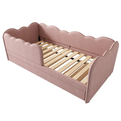 Gepolstertes Tagesbett 90x190cm, Tagesbett Schlafsofa mit ausziehbarem Bett 90x190cm, Kinderbett mit Gitter ohne Matratze