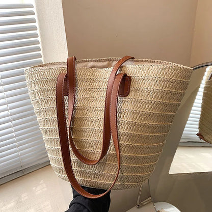 Women's Large Capacity Shoulder Bag Summer Straw Woven Basket Handbag Fashion Female Luxury Designer Beach Bag Bali Shopper Tote.