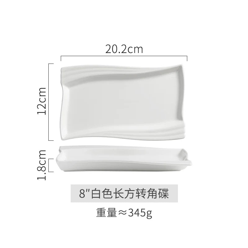 Creative Ceramic White Rectangular Western Food Plate Hotel Restaurant Special Cake Dessert Tableware Household Sushi Set Plate.