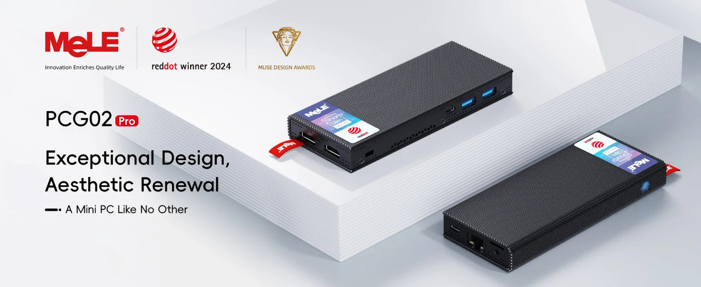 MeLE PCG02 Pro Fanless MINI PC Stick N100 8G 256G Mini Computer Dual HDMI,4266MHz LPDDR4,WiFi5 Gigabit Ethernet,USB Type-C PD3.0.