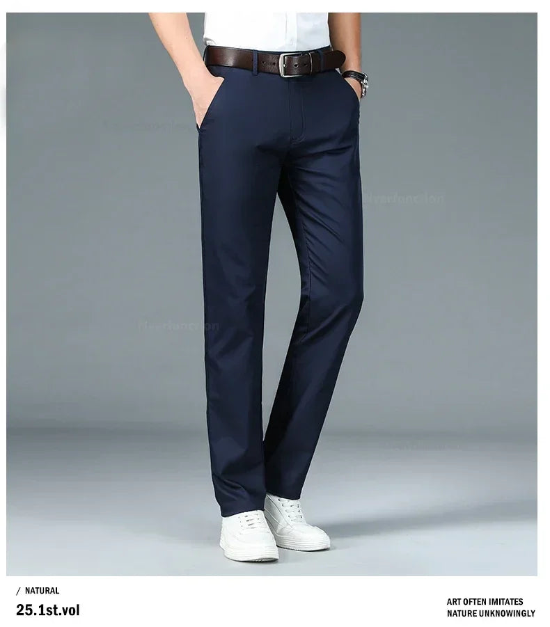 Summer New Men's Bamboo Fiber Slim Business Casual Pants Fashion Classic Breathable Designer Formal Long Trouser Male Clothing.