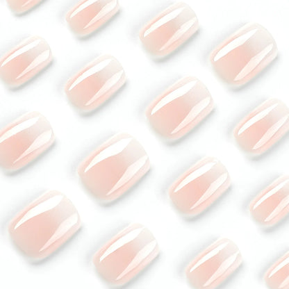Glossy Press on Nails Set Short Oval Shiny Gradient French Nail Art Design Reusable Full Cover Fake Nails with Glue for Girls.