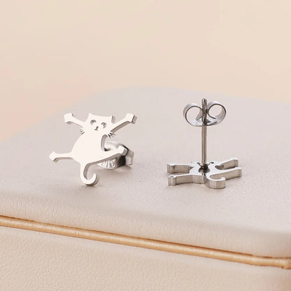 Stainless Steel Halloween Ghost Cat Stud Earrings For Women Girls Gold Color Waterproof Fashion Ear Party Jewelry Gift Wholesale.