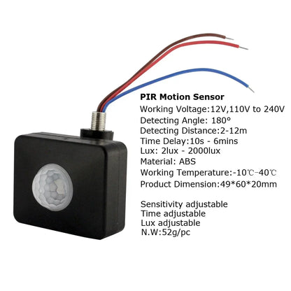 12V 220V PIR Sensor Schalter Außen Bewegungsmelder Sensor Timer 110V Automatische Infrarot Licht Schalter für 12V 220V Licht.