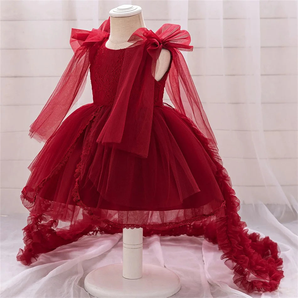 Kleinkind Rot Pailletten Mesh Kleid Mädchen Baby Einfarbig Neue Jahr Party Formale Kostüm Leistung Prinzessin Kleid Geburtstag Kleidung