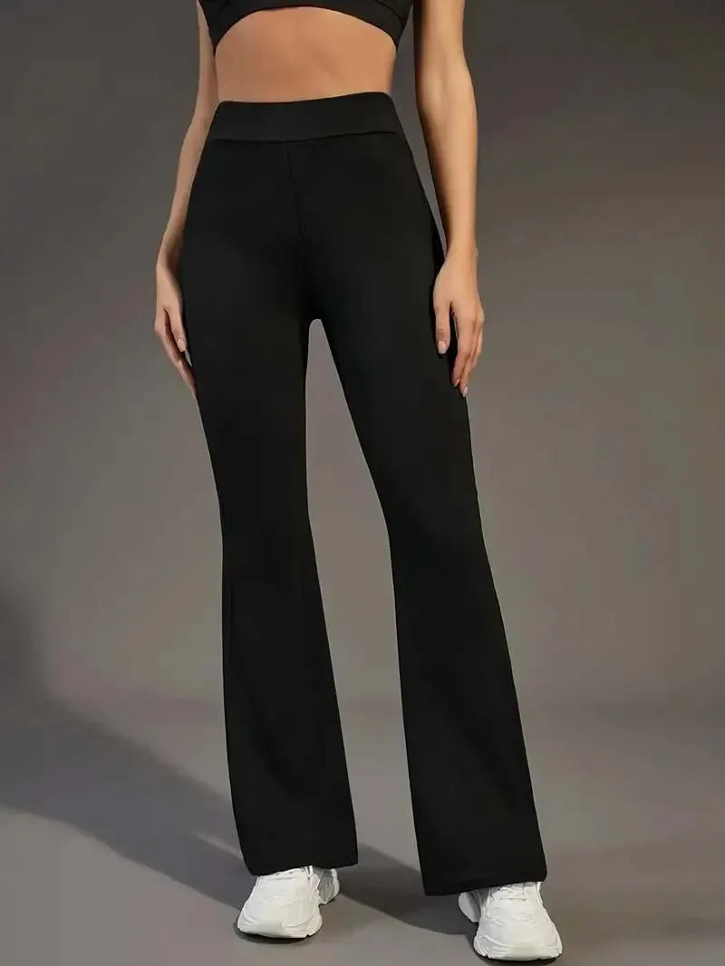 Hohe Taille Haifischform Bell-Bottom-Hose Damen Casual Micro Flared Hose Elastische Basisschicht Lange schwarze Leggings.