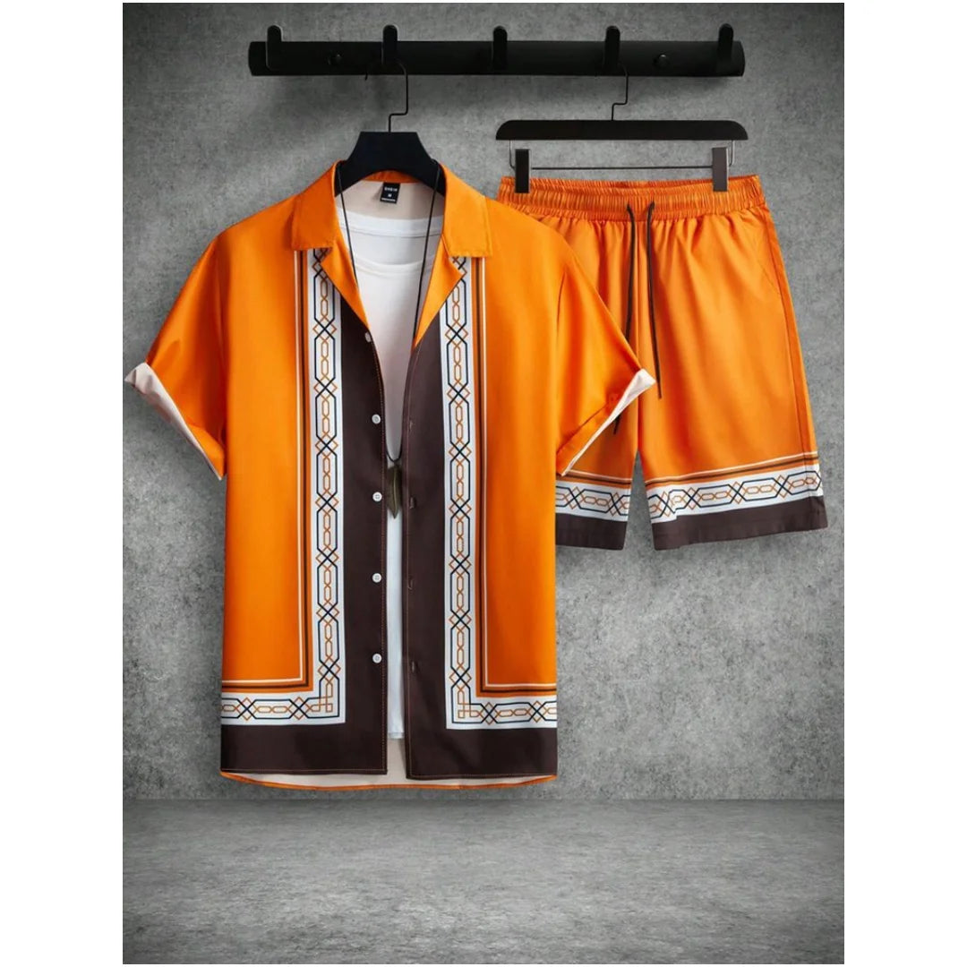 Casual Y2k Men's Shorts, Fashionable Men's Short-sleeved Shirts, Summer Short-sleeved Shirts And Beach Shorts Men's Sets.