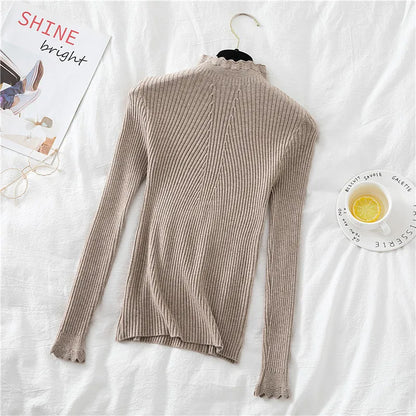 2026 weibliche Dünne Koreanische Strickwaren Tops Herbst Winter Pullover Frauen Hohl-out Pullover Langarm Rollkragenpullover.