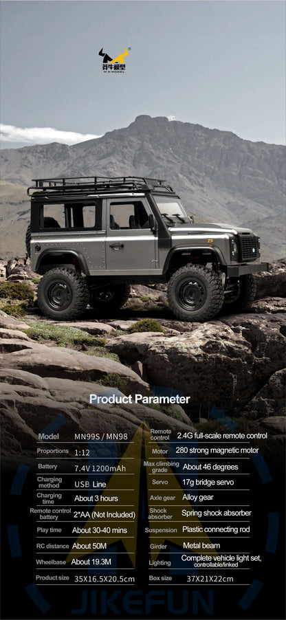 1/12 MN99s Rc Car MN Model 2.4G RTR Remote Control 4WD Off-road Climbing Crawler Defender Pickup Truck Toys for Children