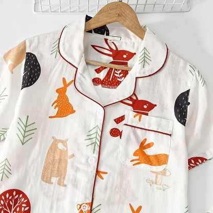 Japanische einfache kurze Pyjamas Frauen 100 % Baumwolle kurze Ärmel Damen Pyjama Sets Shorts süße Cartoon Nachtwäsche Frauen Homewear.