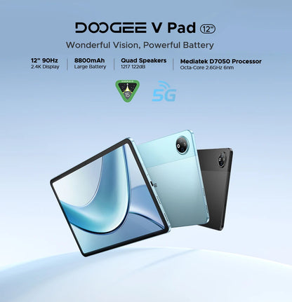 Doogee V Pad 5g 2 in 1 Tablet Pc 12" Dimensity 7050 Android 15 32Gb Ram (8+24) 256Gb Rom 8800Mah Battery Wifi 6 Ultra-Thin 5g Pc.