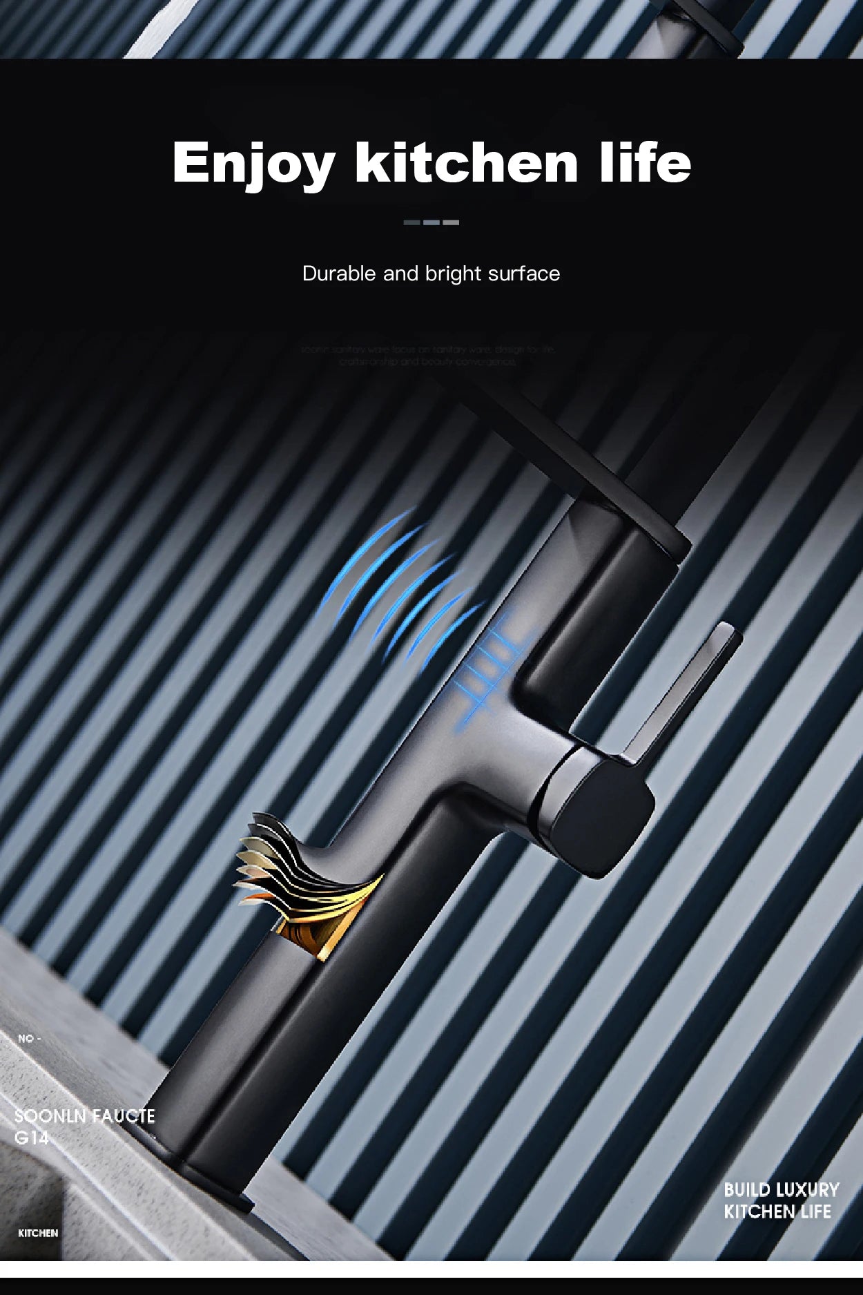 High end black brass kitchen faucet magnetic suction design 2 function single handle cold and hot dual control sink faucet