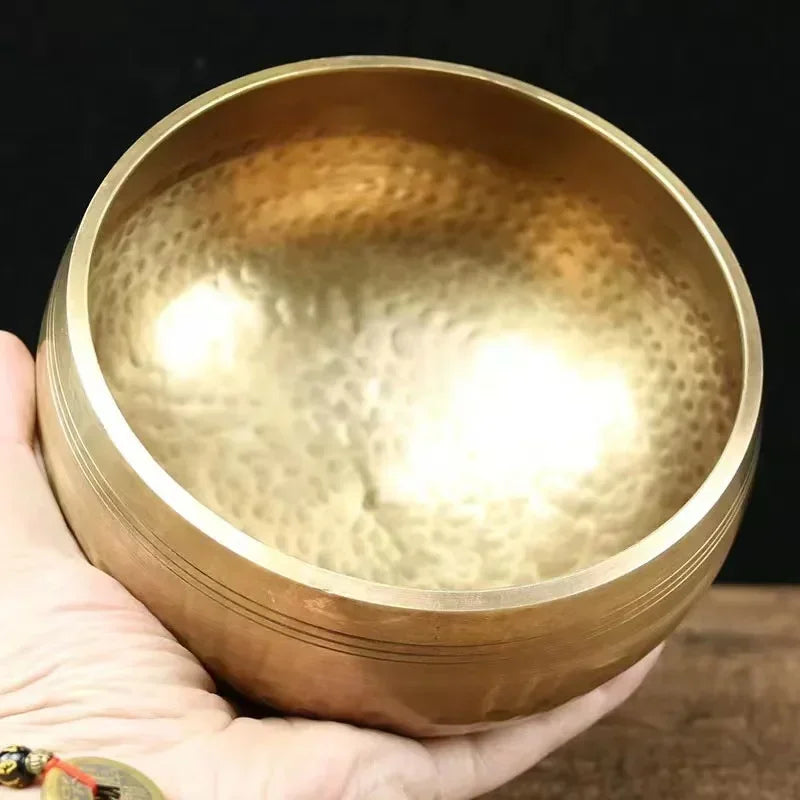Authentic Handmade Tibet Singing Bowl Nepal Brass Meditation Sound Bowl for Yoga Chakra Healing Relaxation with Leather Striker.