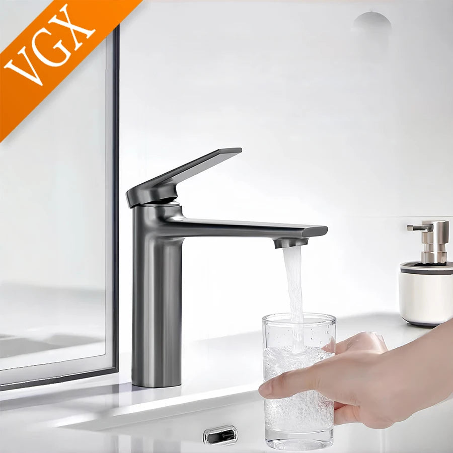 VGX Bathroom Faucets Luxury Gold Basin Mixer Sink Faucet Gourmet Washbasin Tapware Hot Cold Water Tap Brass Chrome Black Grey