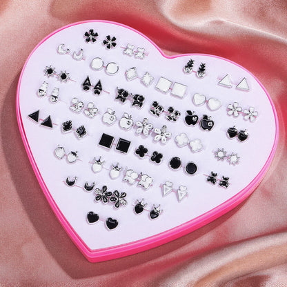 Multicolor 36Pairs Cartoon Hypoallergenic Plastic Stud Earrings Set For Women Girl Cute Animal Flower Ear Wedding Gifts Jewelry