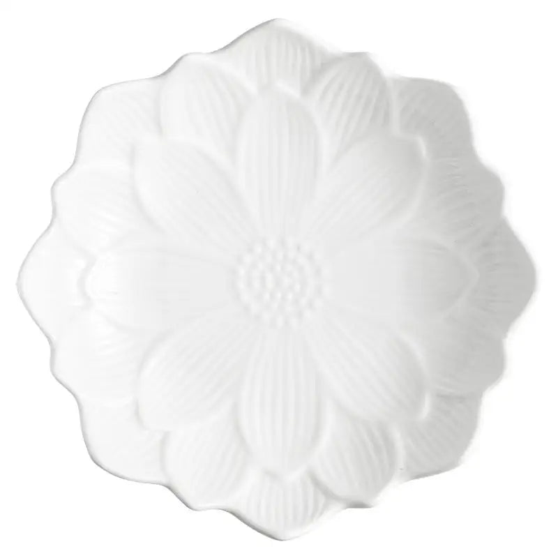 Chinese Lotus-like Ceramic Western Food Dish Household White Fruit Salad Bowl Dessert Plate Creative Restaurant Specialtableware.