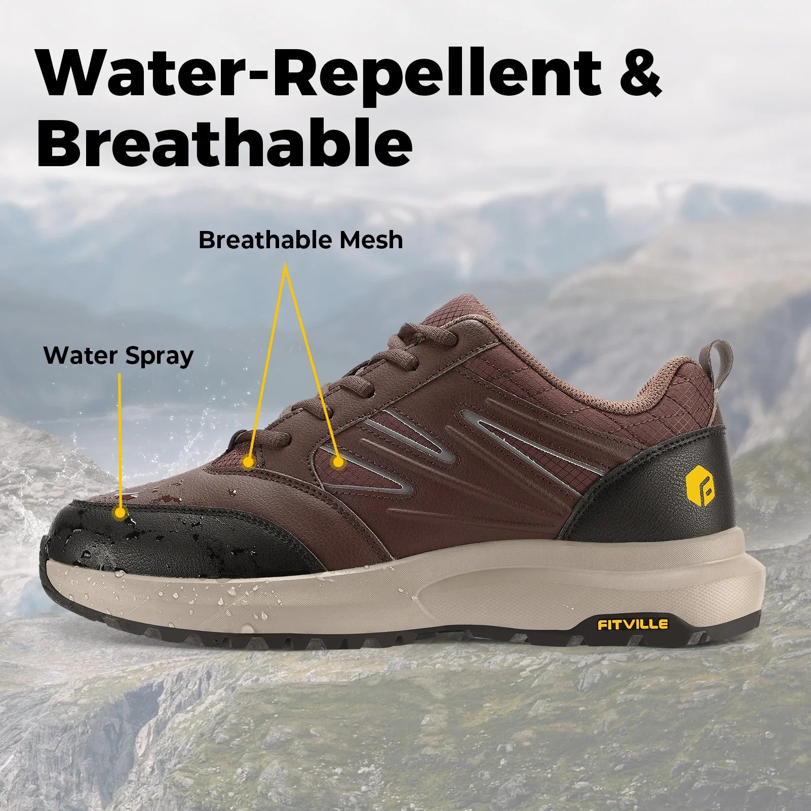 FitVille Men'S Widened Hiking Waterproof Outdoor Work Hiking Shoes With Arch Support To Relieve Heel Pain Lightweight Non-Slip.