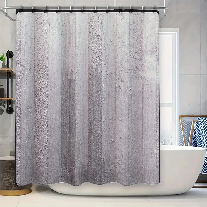 Modernes, weiß strukturiertes Duschvorhang-Set für Badezimmerdekoration, perfekt sitzendes Stangentaschendesign (1er-Set)