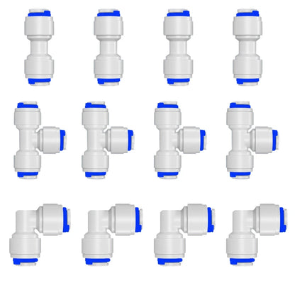 10PCS RO Water Hose Connection Straight Elbow Tee 1/4" Coupling Plastic Quick Pipe Fitting Reverse Osmosis Connector