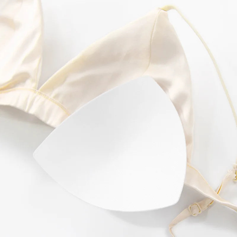 Women French Non-steel Ring Mulberry Silk Bra Thin Breathable Triangle Active Bra Girls' Bra 88% Mulberry Silk+12% Spandex.