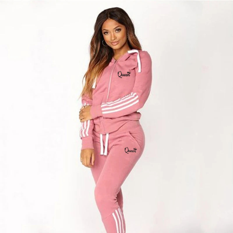 Hot Women's Fashion Tracksuit Striped Hoodies and Jogger Pants Ladies Daily Casual Clothes.