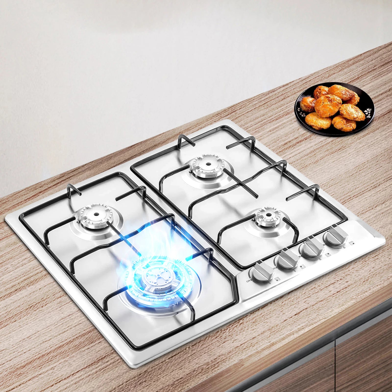 Stainless Steel Natural Gas Stove 4 Burners  High Efficiency Stove Stable Anti-slip Homes or Restaurants  Automatic Protection.