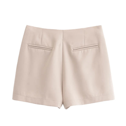 TRAF Shorts for Women Fashion Autumn Winter New Comfortable Casual Solid Color Side Zip Middle-waisted A-line Culotte Skirt Pant