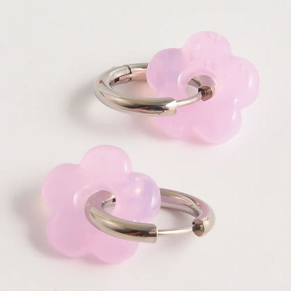 Colorful Flower Glass Drop Charms Earring Gold Color Circle Ear Buckle Hoops Stainless Steel Earrings Fashion Jewelry for Women