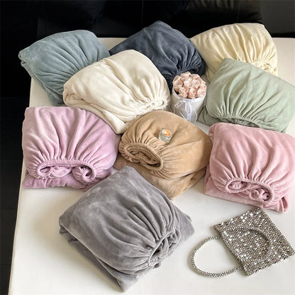 Soft Flannel Fitted Sheet for Winter, Fleece Mattress Protector, Cover with Elastic Band, Bed Linen, Solid Grey, 180x200cm, 1Pc.