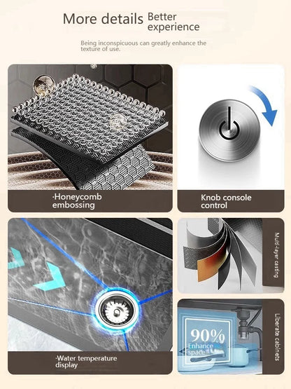 Stainless Steel Kitchen Sink With Waterfall Nano Embossed Large Single Slot Vegetable and Dishwashing Sinks Udermount Basin