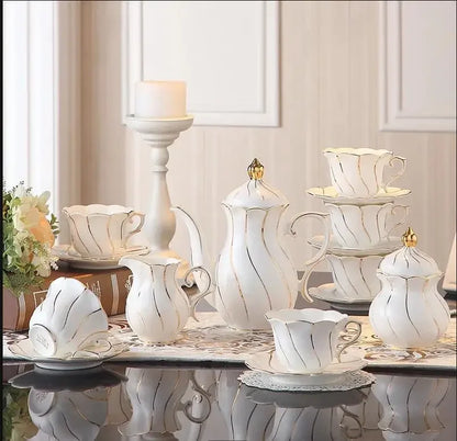 Gold Inlay Bone China Coffee Set Europe Porcelain Tea Ceramic Pot Creamer Sugar Bowl Teapot Cup Mug Coffeeware.