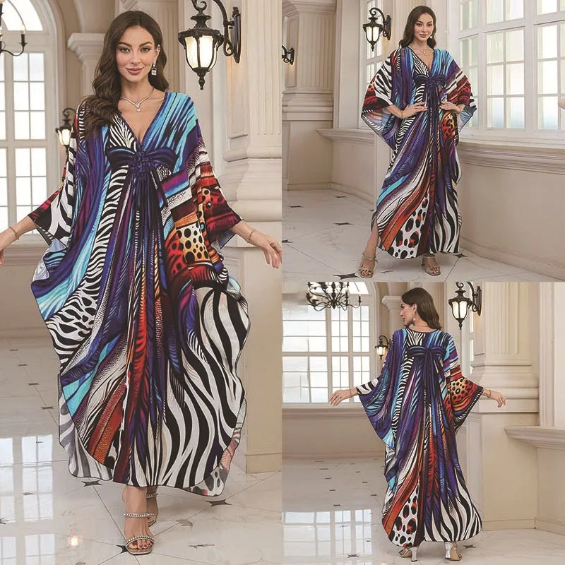 Kaftan-Kleider für Damen, Wellenhals-Badeanzug, Überwurf, Kaftan-Kleid, Übergröße, übergroßes langes Strandkleid