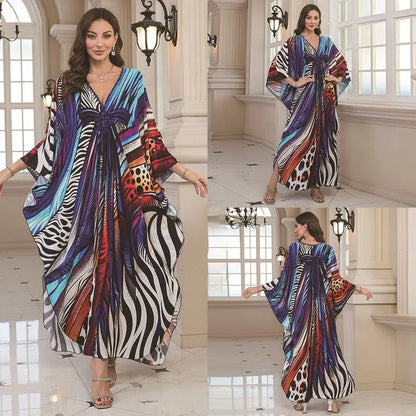 Kaftan-Kleider für Damen, Wellenhals-Badeanzug, Überwurf, Kaftan-Kleid, Übergröße, übergroßes langes Strandkleid