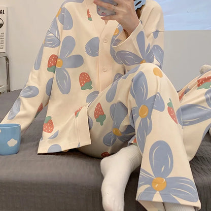 Spring and Autumn New Women's Pajamas Homewear Suit Women's Long-Sleeved Homewear Autumn and Winter Models Homewear Suit.