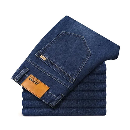 Baggy Jeans Men Large Size 2025 New Business Casual Stretch Trousers Classic Blue Denim Pants Male Men's Loose Straight Jeans