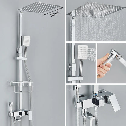 Black Chrome 3/4-way Shower Faucet Rainfall Shower Hot Cold Water Mixer Bidet Faucet Commodity Shelf For Bathroom Shower Mixer