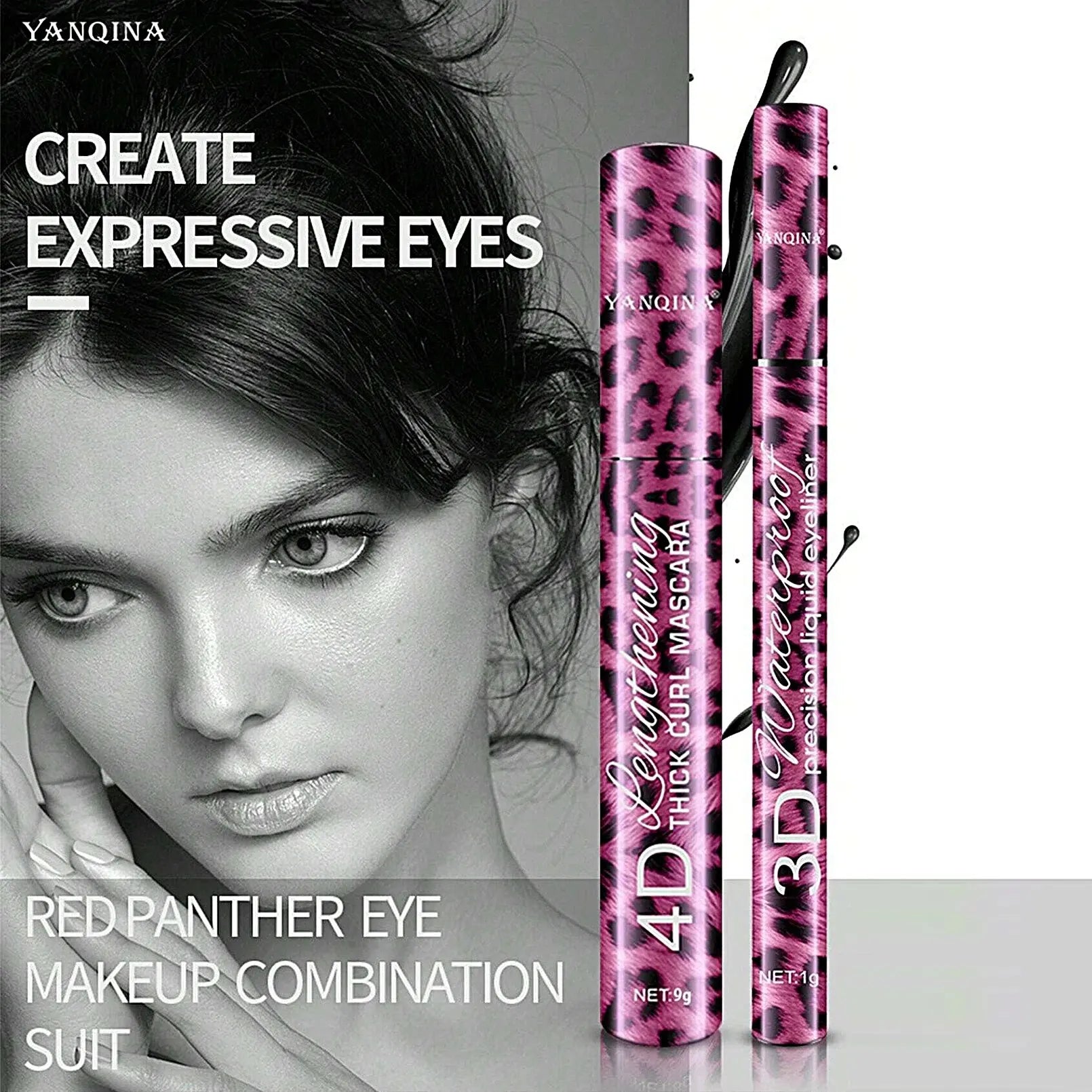 YANQINA Liquid Eyeliner Pencil 4D Waterproof Mascara Set Cosmetics Eye Liner Thick Curling Mascara Eyebrow Pencil Eyes Makeup.