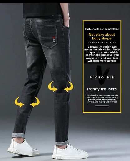 Frühling Herbst Xintang Denim Jeans Herren Slim Fit Casual Trendy Modische Alltagskleidung Blau Gerade Bein Hosen Elastische Taille