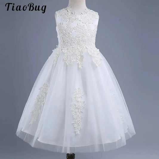 Blumenmädchenkleid mit floraler Spitze für Kinder, bestickt, für Hochzeit, Festzug, Brautjungfernkleid, ärmellos, Taufe, Kommunion, Ballkleid.