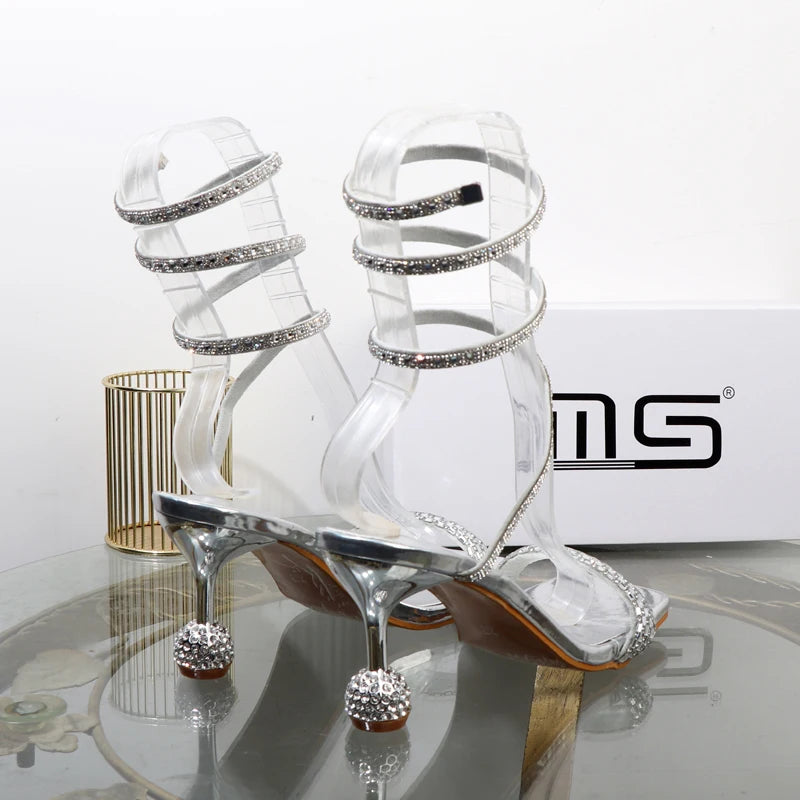 Luxury fashion sandals 2024 Summer New Rhinestone Fairy Open-toe Ring-foot Strap rome sandals with High Heel Women Shoes Banquet.