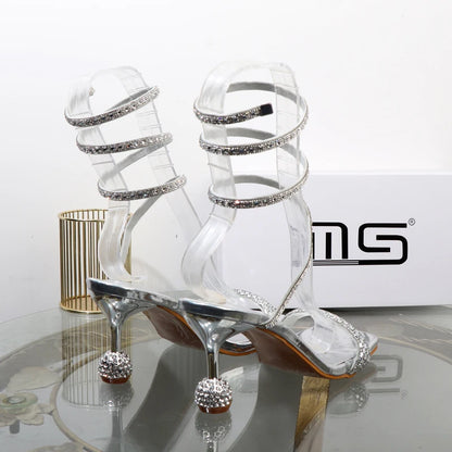 Luxury fashion sandals 2024 Summer New Rhinestone Fairy Open-toe Ring-foot Strap rome sandals with High Heel Women Shoes Banquet.