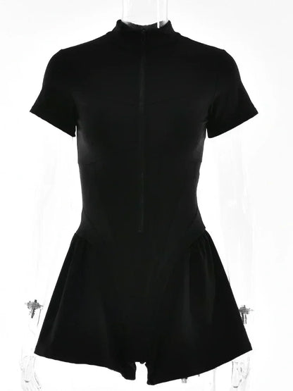 Elegant Women Zip-up O-neck Long Sleeve Jumpsuit Streetwear 2025 Summer Autumn Female Overalls One Piece Fitness Sports Bodysuit