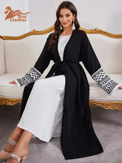 UNI 2024 Ramadan Abaya Kimono Keffiyeh Stickerei Quasten Muslimischen Offene Abayas Frauen Dubai Luxus Islam Strickjacke Kleid Kaftan.