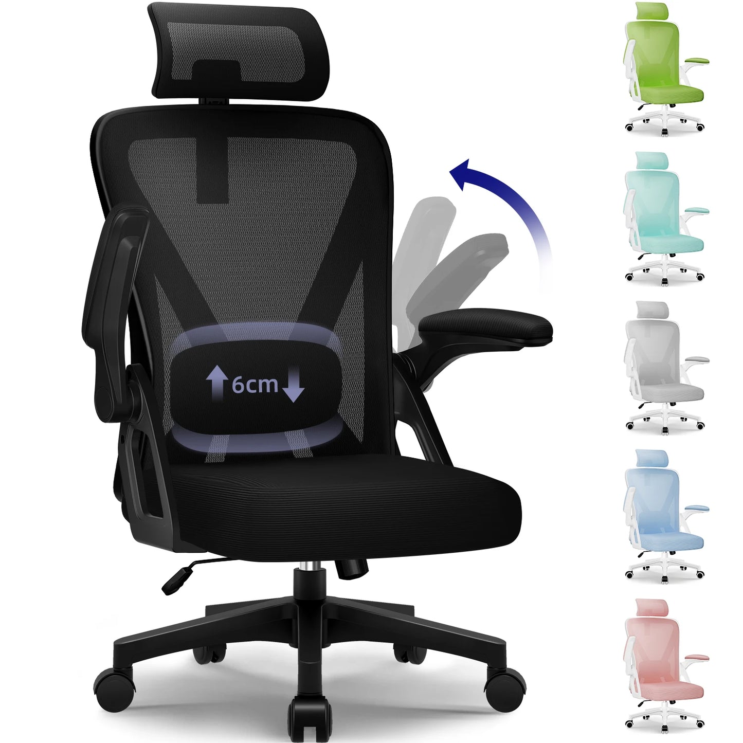 Bürostuhl, ergonomisch, verstellbar, 90er ° -135 ° ,Schreibtischstuhl mit Lordosenstütze, Computerstuhl mit verstellbarer Kopfstütze, Wohnzimmerstühle