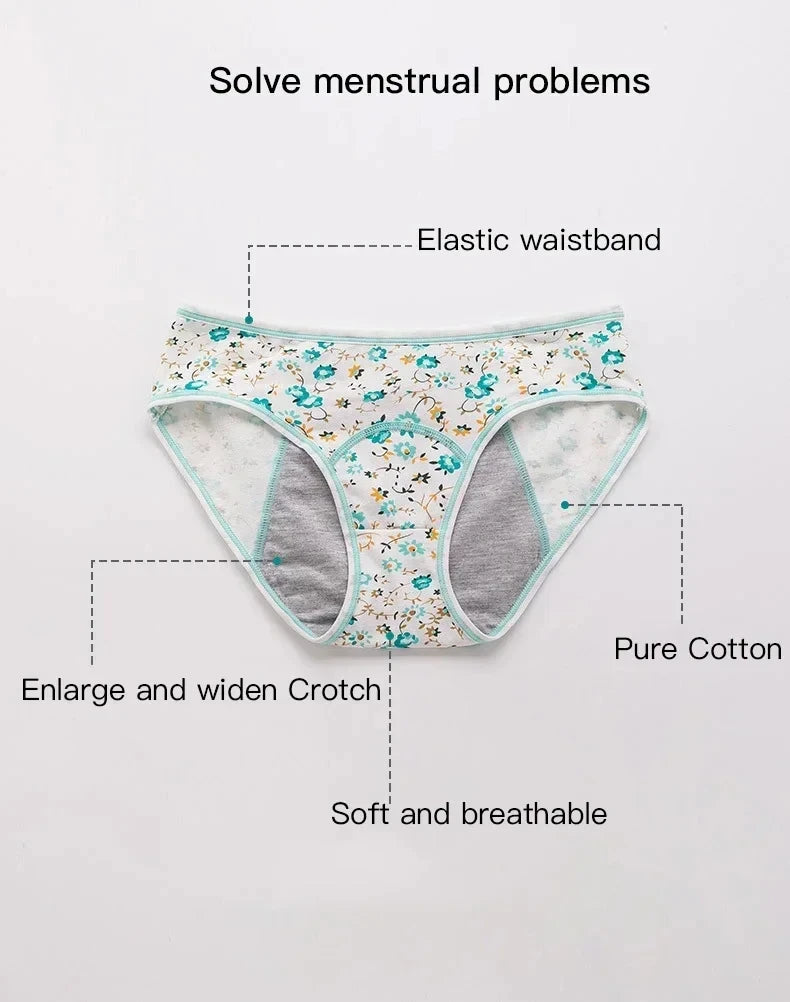 3pcs girl 's Pure Cotton Menstrual Leak-Proof Breathable Briefs Three Layers teenager Physiological Student Mid Waist Pantie.