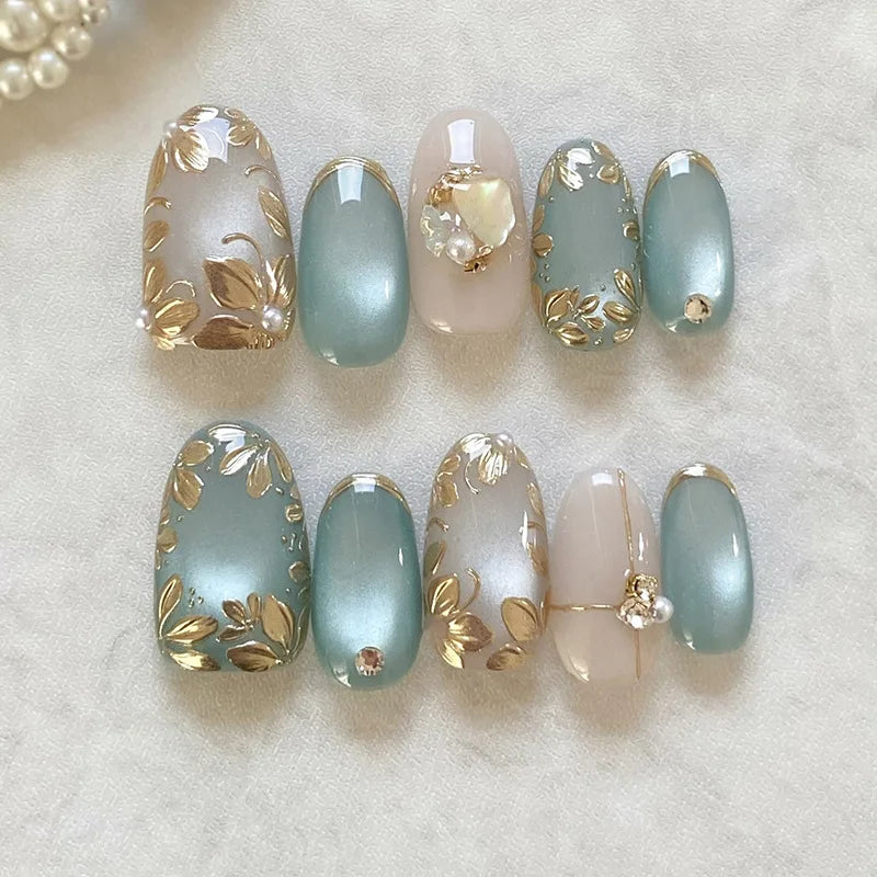 24pcs Romantic Y2k Star Press On Nails Gradient Blue French Style Gold Moon Designs Fake Nail Sweet Almond False Nails For Women.